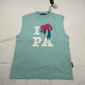 Palm Angels Mens I PA Palm Tree Graphic Sleeveless T-Shirt Teal Green Size M NEW
